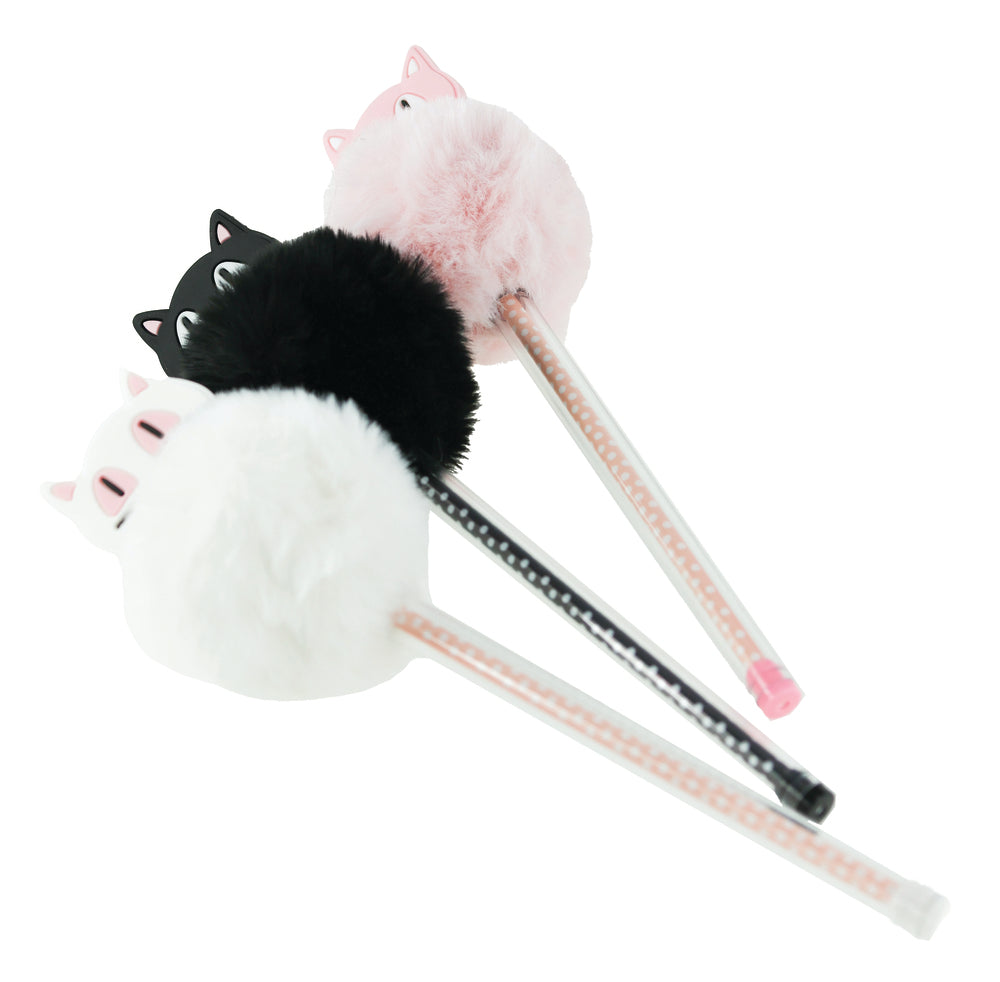 Kuglepen med kattemotiv og pom pom asst