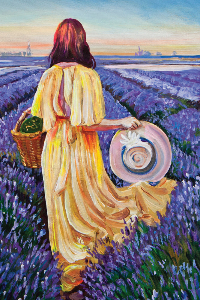 Diamond art Kvinde i lavendelmark 20 x 30 cm