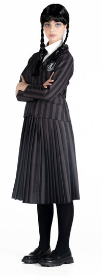 Wednesday Addams nevermore academy kostume med paryk str. 132 cm