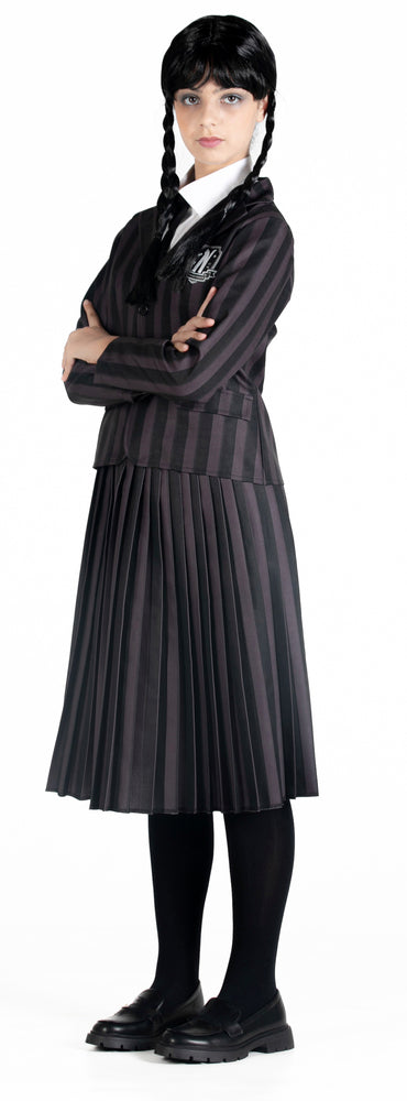 D2 Wednesday Addams nevermore academy kostume med paryk str. 132 cm