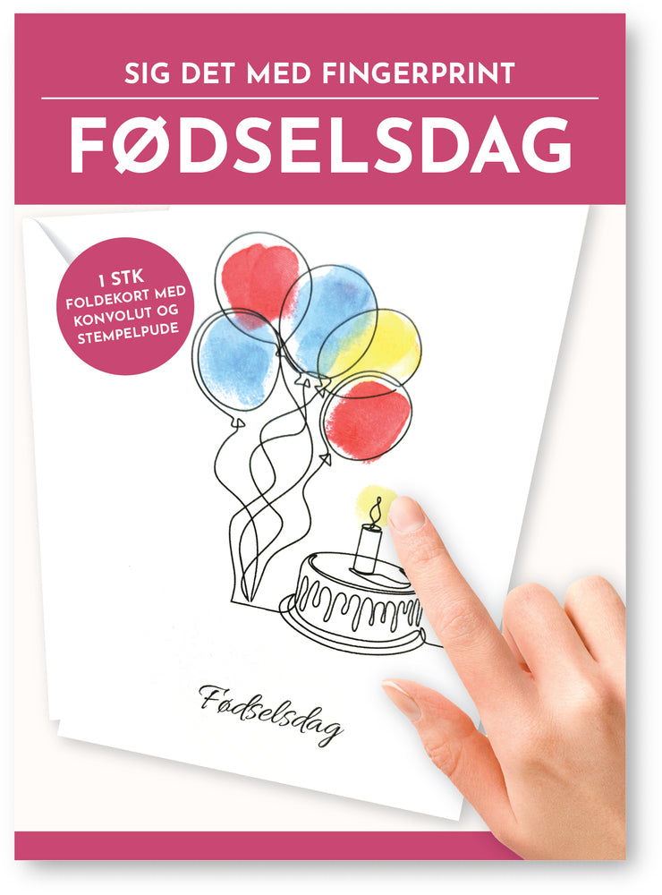 Fingerprint kort fødselsdag balloner m/konvolut stempelpude