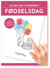 Fingerprint kort fødselsdag balloner m/konvolut stempelpude