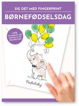 Fingerprint kort børnefødselsdag elefant m/konvolut og stempelpude