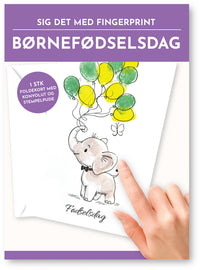 Fingerprint kort børnefødselsdag elefant m/konvolut og stempelpude