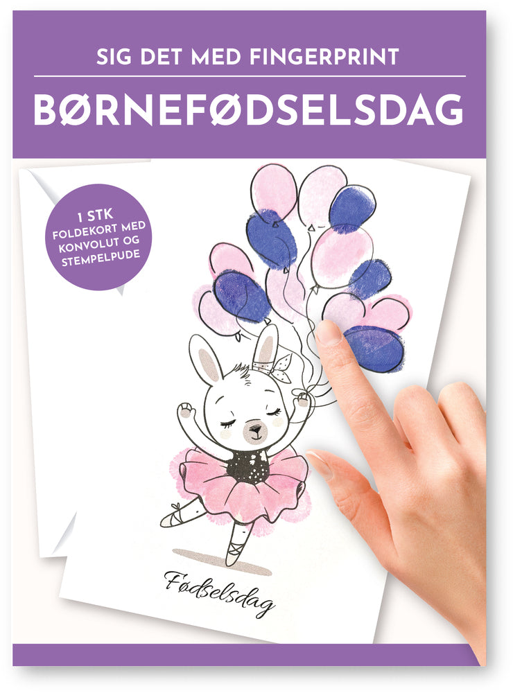 Fingerprint kort børnefødselsdag kanin m/konvolut og stempelpude
