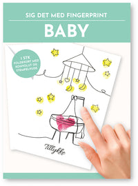Fingerprint kort babyshower vugge m/konvolut og stempelpude