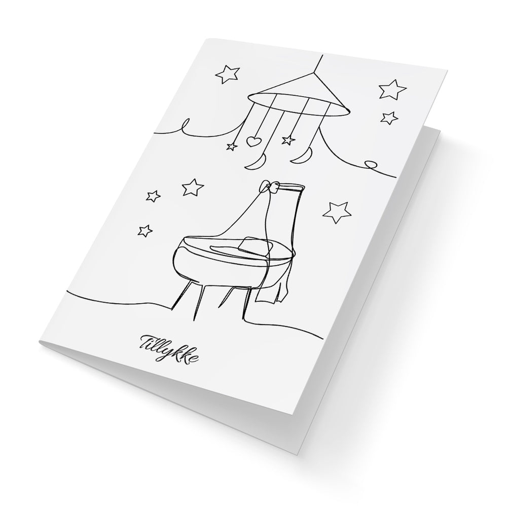 Fingerprint kort babyshower vugge m/konvolut og stempelpude
