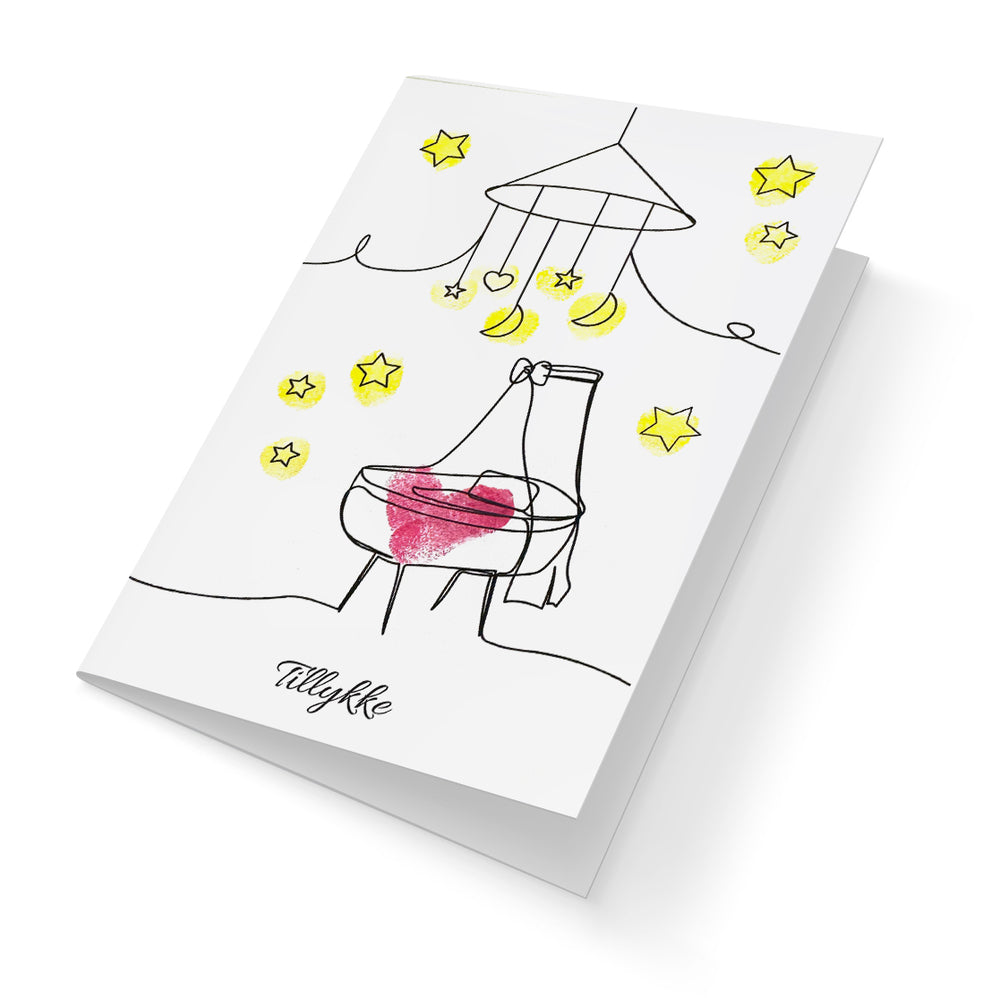Fingerprint kort babyshower vugge m/konvolut og stempelpude