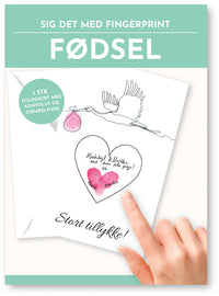 Fingerprint kort fødsel hjerte m/konvolut og stempelpude