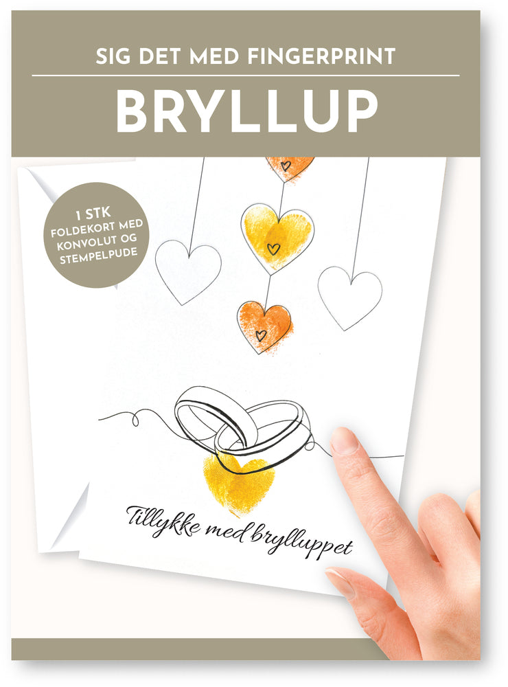 Fingerprint kort bryllup hjerter m/konvolut og stempelpude