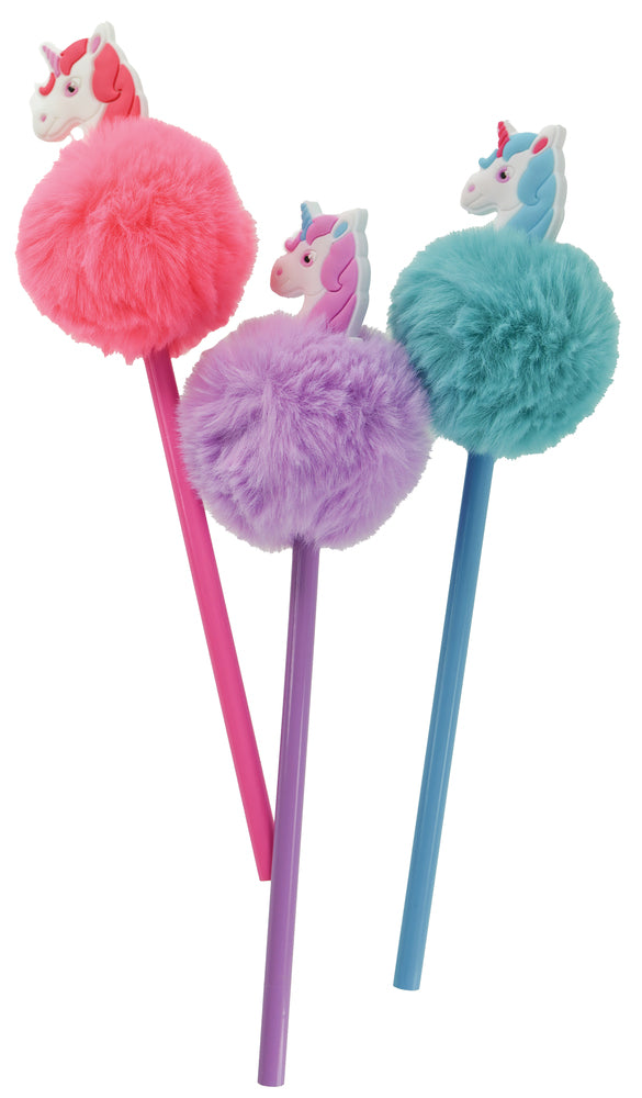 Blyant med unicorn og pom pom asst