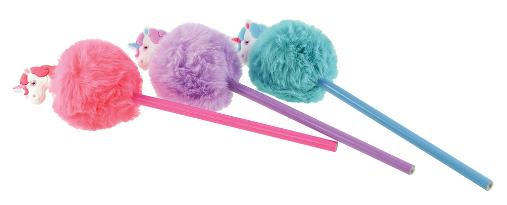 Blyant med unicorn og pom pom asst