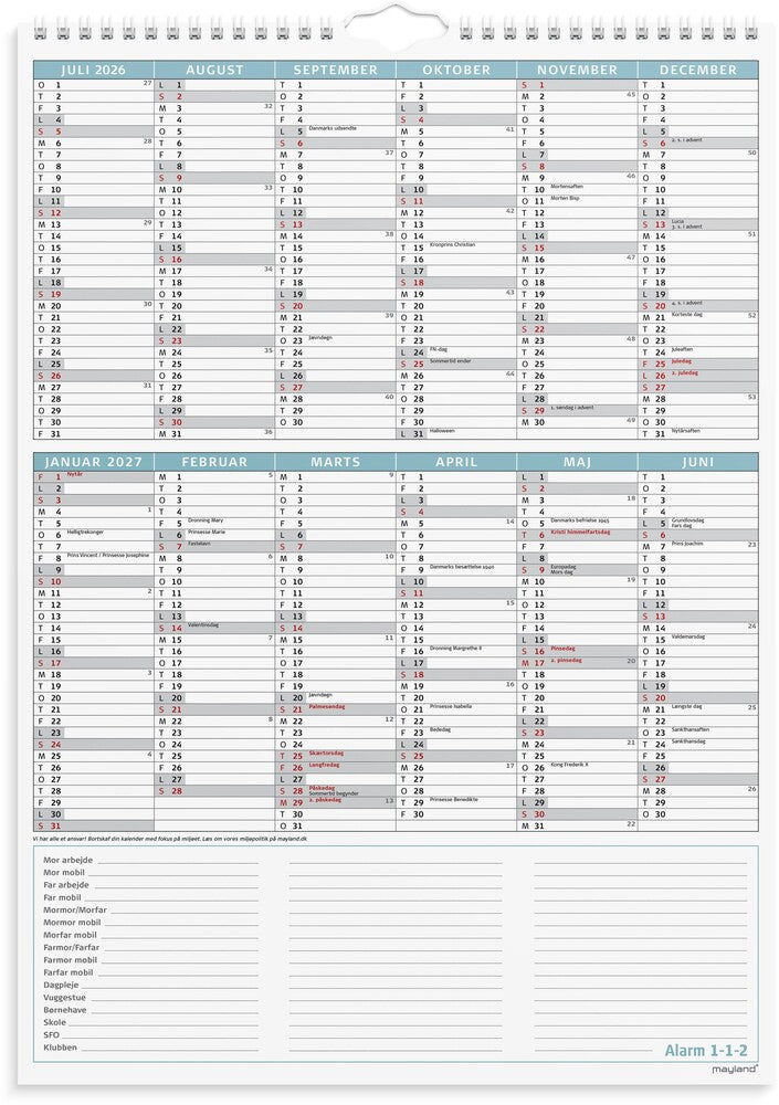 Mayland familiekalender 25/26 A3 Otto Dickmeiss 6 personer