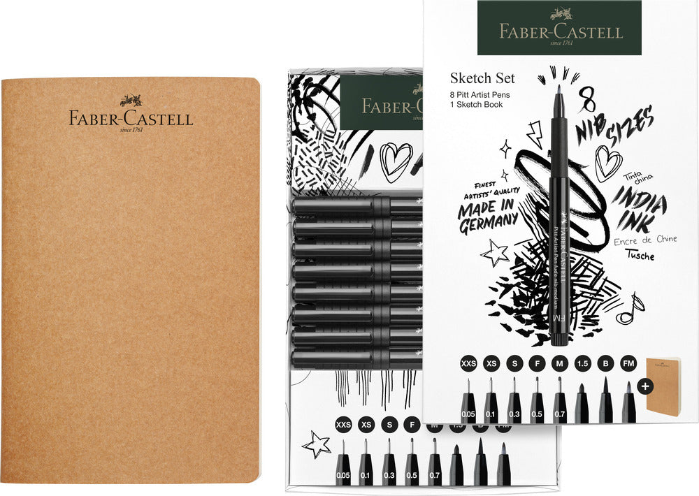 Tusser Pitt Artist Faber Castell 8 Ass + Sketchbook