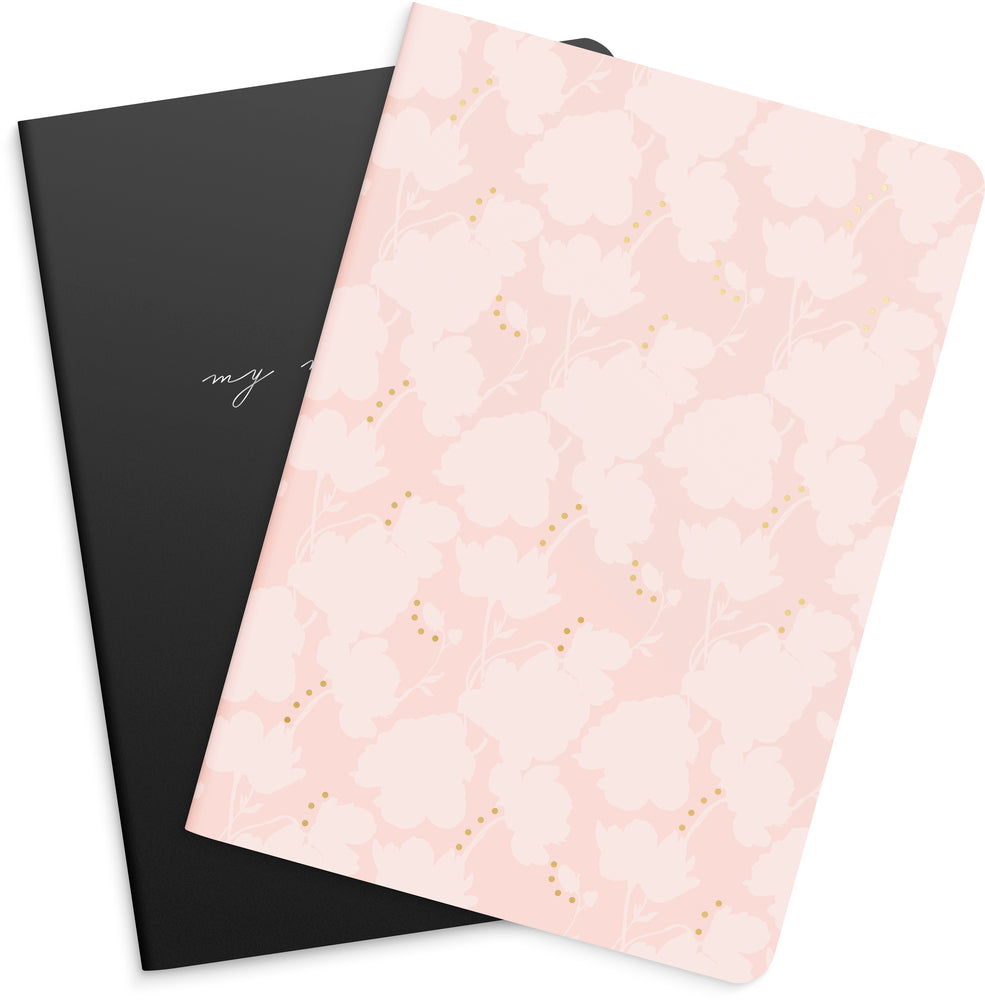 Kladdehæfte Flower & Notes 2 stk 80 linjeret sider