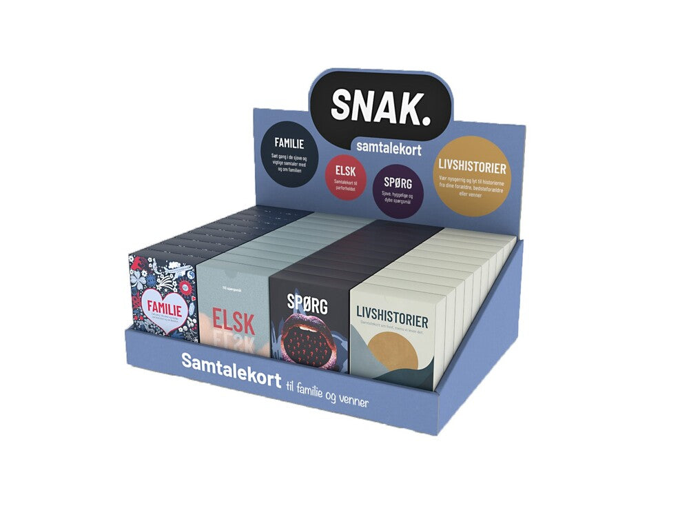 SPIL SNAK DISPLAY FAMILIE VENNER SAMTALEKORT 4 ASST