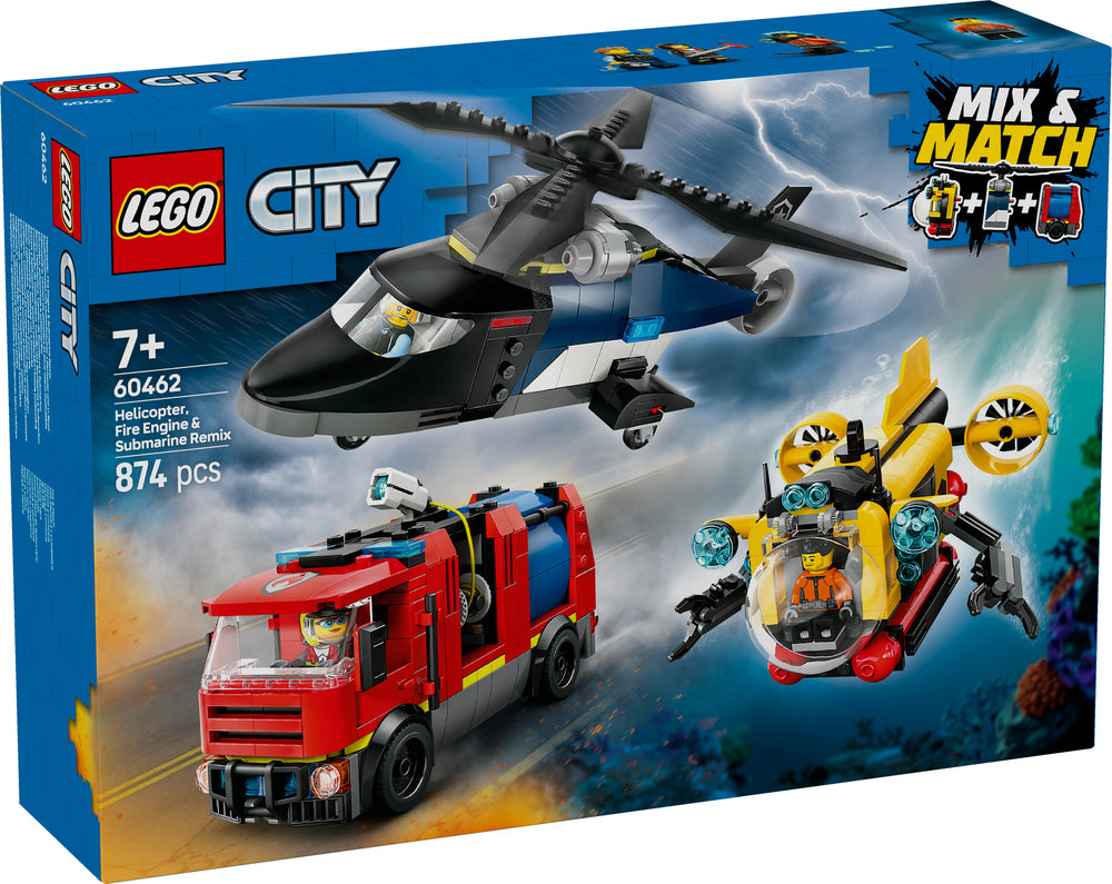 60462 LEGO City Great Vehicles Remix – helikopter, brandbil og ubåd