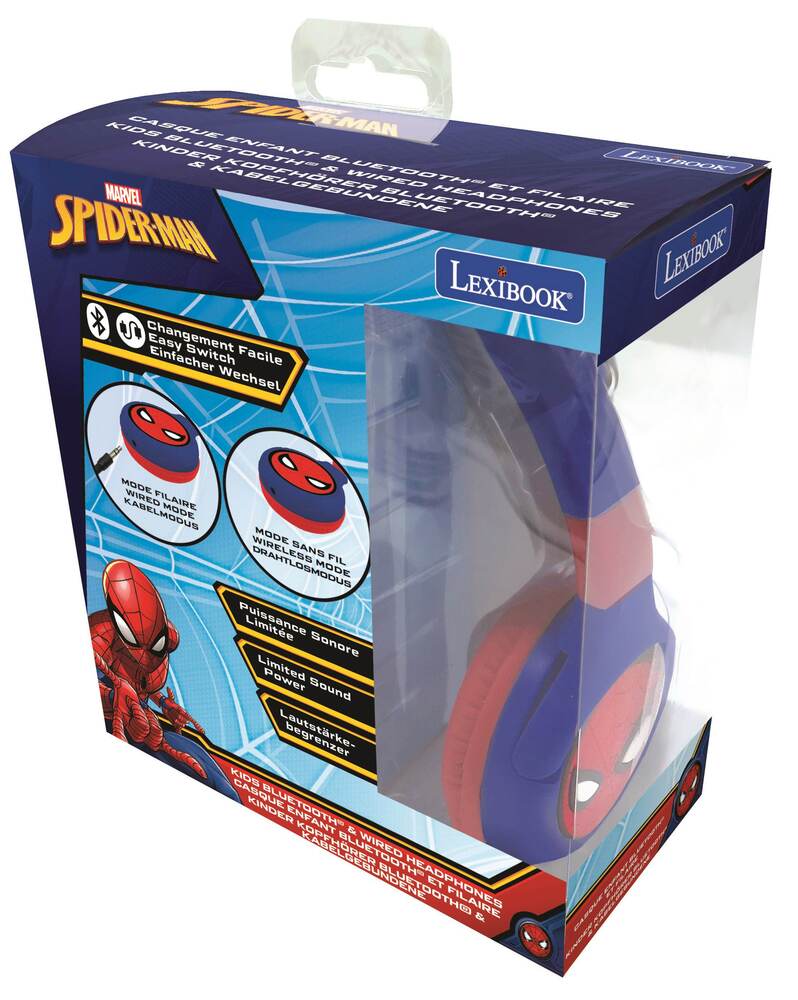 2 i 1 Bluetooth®- og kablede komfort- og foldbare hovedtelefoner med sikker lydstyrke for børn - Spider-Man