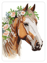 Diamond art hest brun med blomster 13 x 18 cm