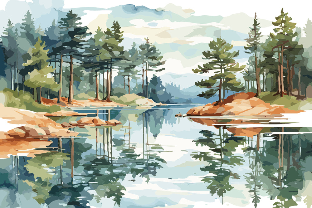 Diamond art natur sø/træer 20 x 30 cm