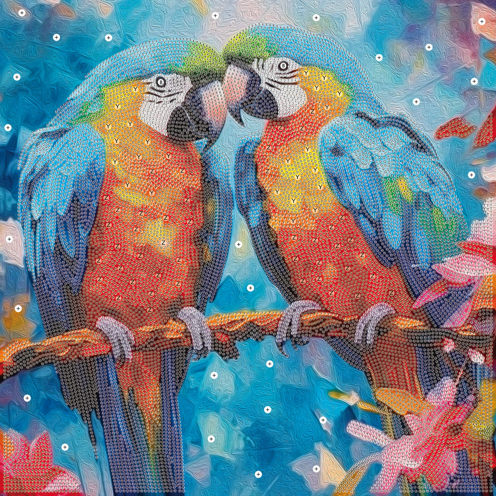 Diamond art mix papegøjer 40 x 40 cm