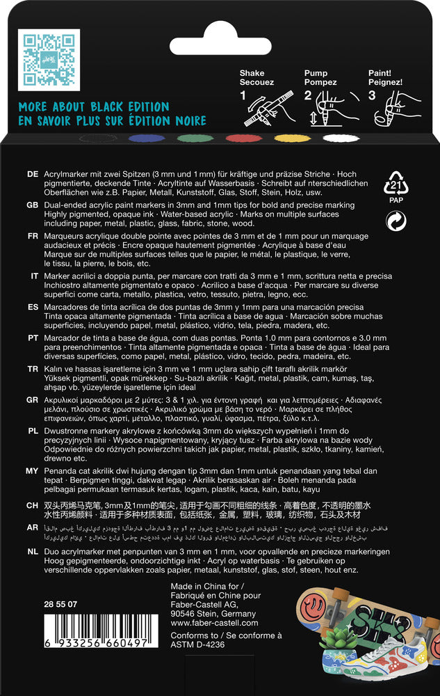 Marker Faber-Castell 6 Farver Black Edition Shake&Paint 2I1