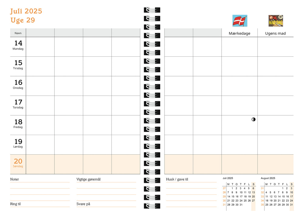 FamilyPlan Skoleåret 2025/2026 Bordkalender M/6 KOLONNER