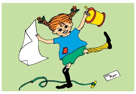 Pippi Langstrømpe - Lykønskningskort med Kuvert - Grøn
