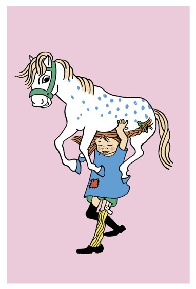 Pippi Langstrømpe - Lykønskningskort med Kuvert - Lyserød