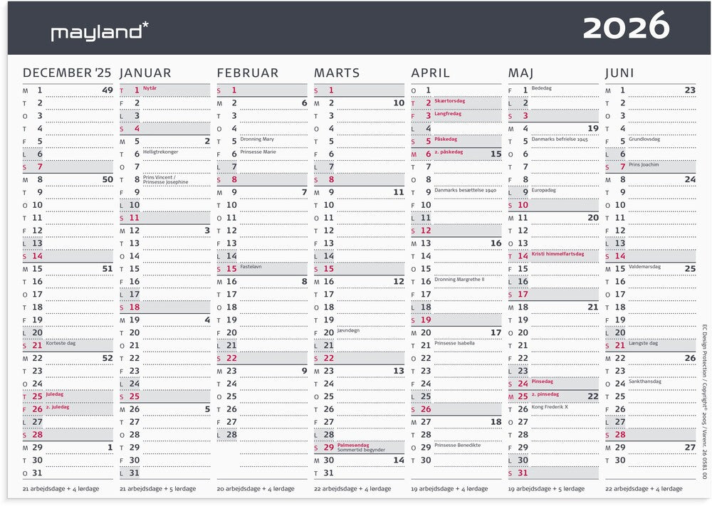 Bordkalender 2026 stående 2x7 mdr