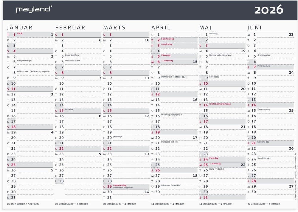 Kontorkalender 2026 moderne a4