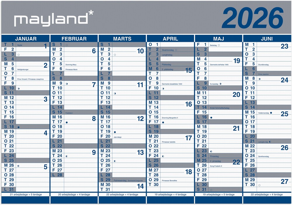 Kæmpekalender 2026 papir 2x6 mdr