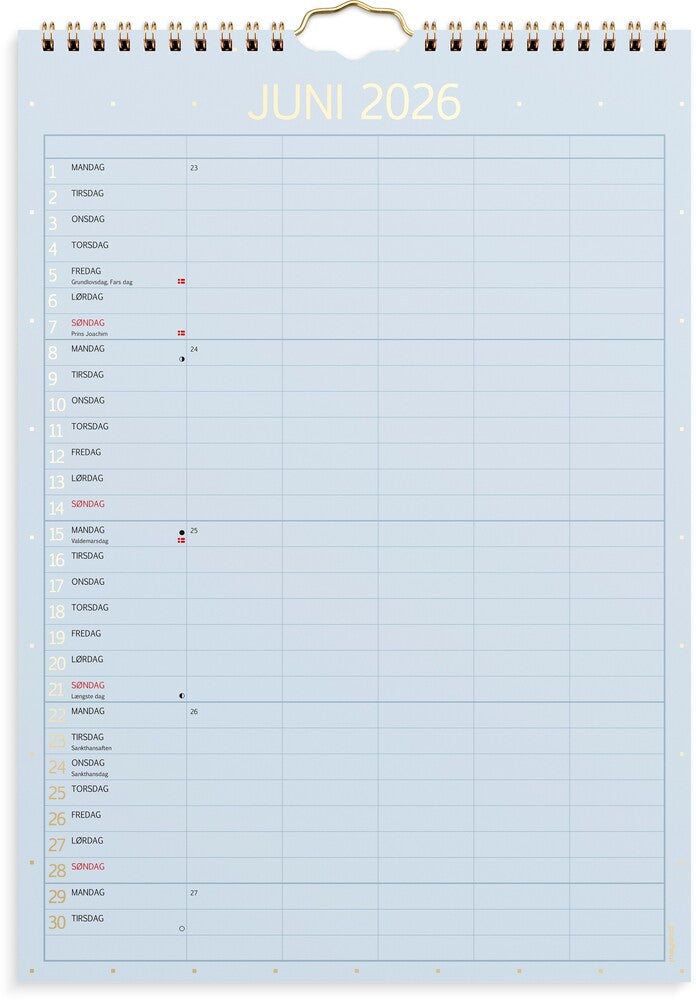Vægkalender 2026 color 5 personer