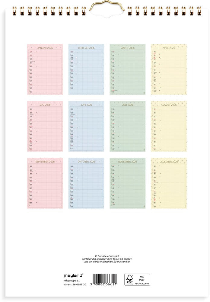 Vægkalender 2026 color 5 personer