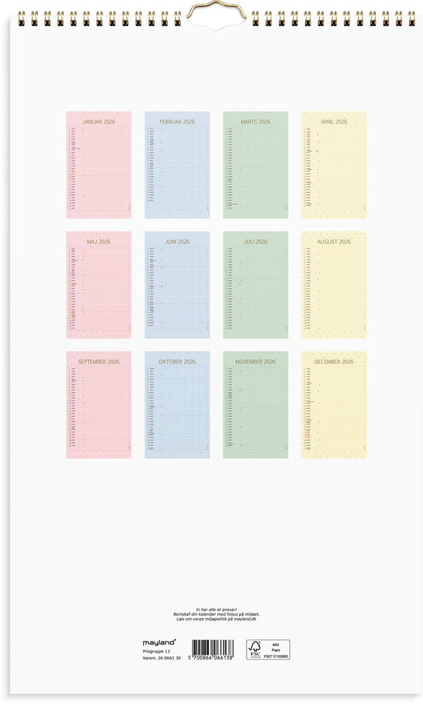 Vægkalender 2026 color 6 personer