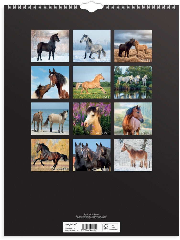 Vægkalender 2026 heste 29,5 x 39 cm