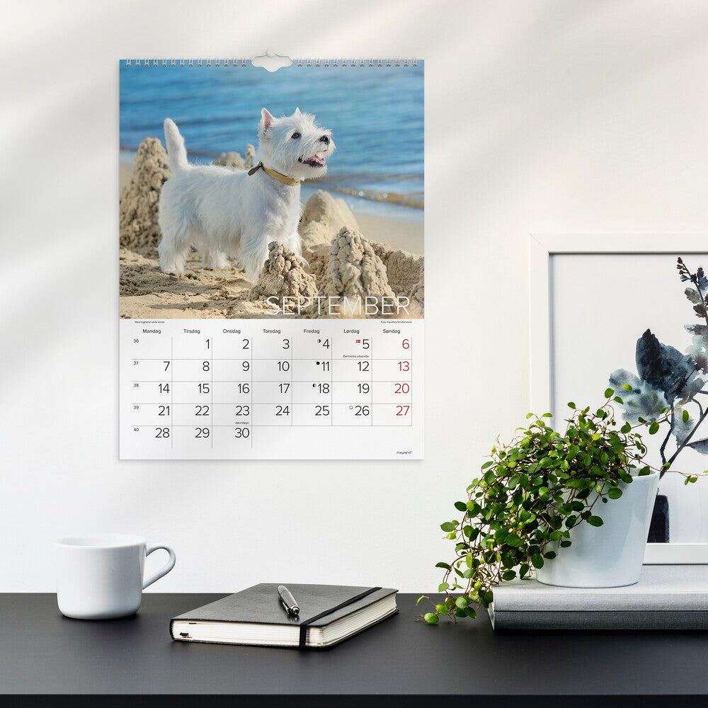 Vægkalender 2026 hunde 29,5 x 39 cm