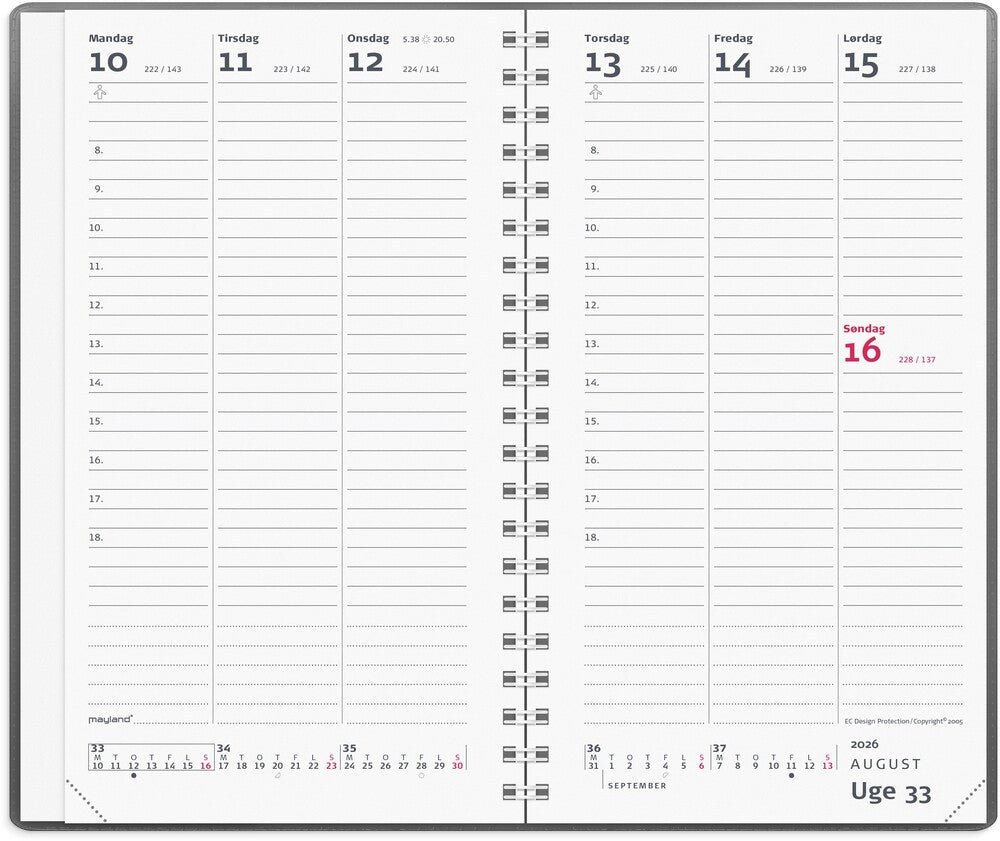 Week planner 2026 uge vinyl mørk grå