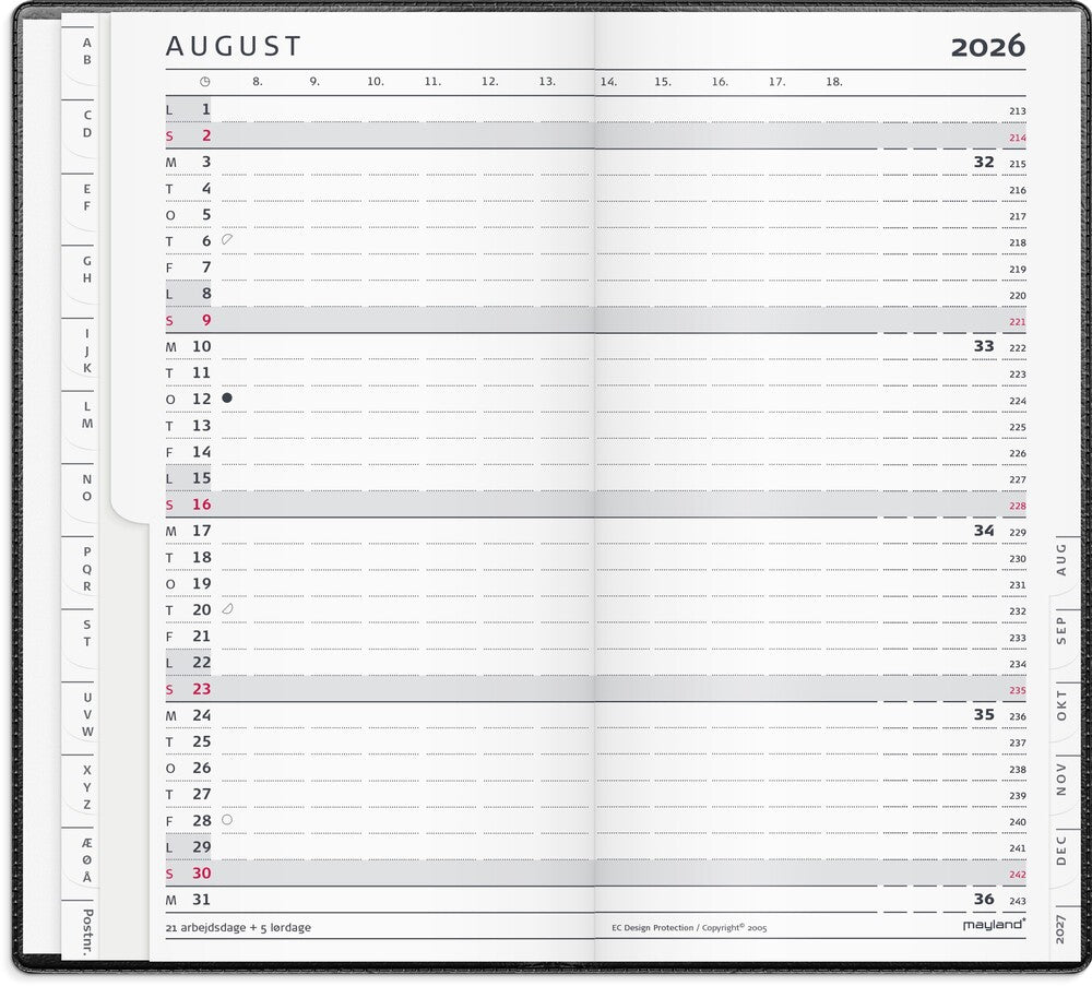 Index planner 2026 måned vinyl sort
