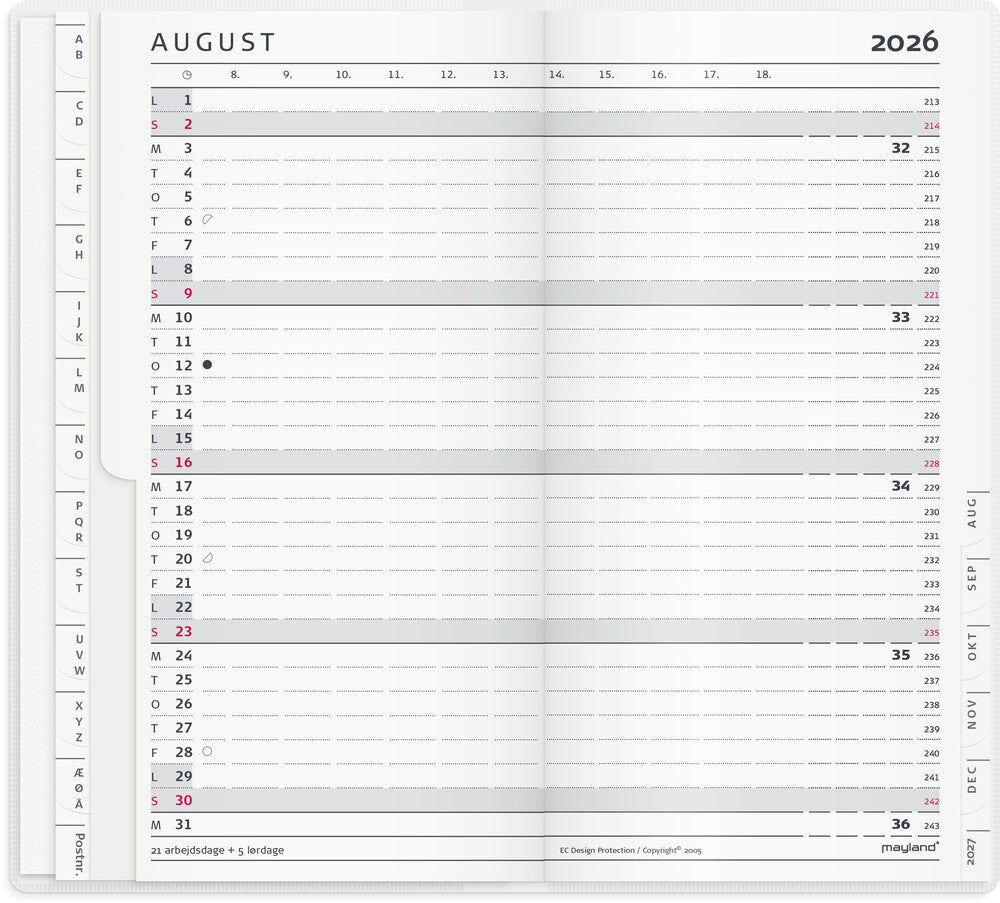 Index planner 2026 måned m/illu