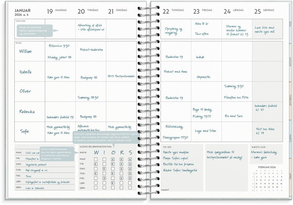 Life organizer 2026 family panner uge