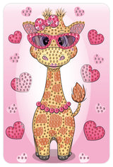 Diamond art giraf M/SOLBRILLER OG Hjerter 10 x 15 cm