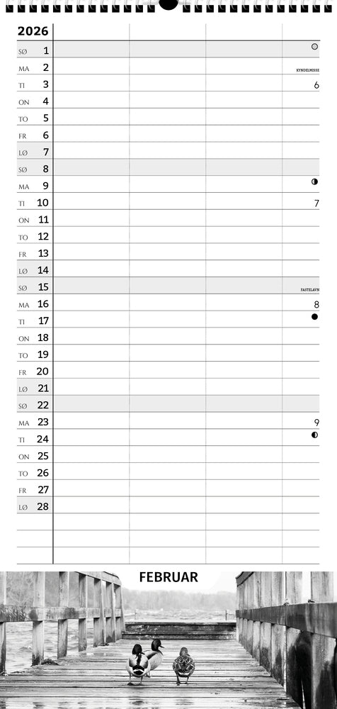 Familiekalender Året Rundt Sort/Hvid Foto 2026