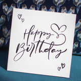 Kort Dobbelt m/konvolut Happy Birthday M/Sølv Folie