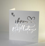 Kort Dobbelt m/konvolut Happy Birthday M/Sølv Folie
