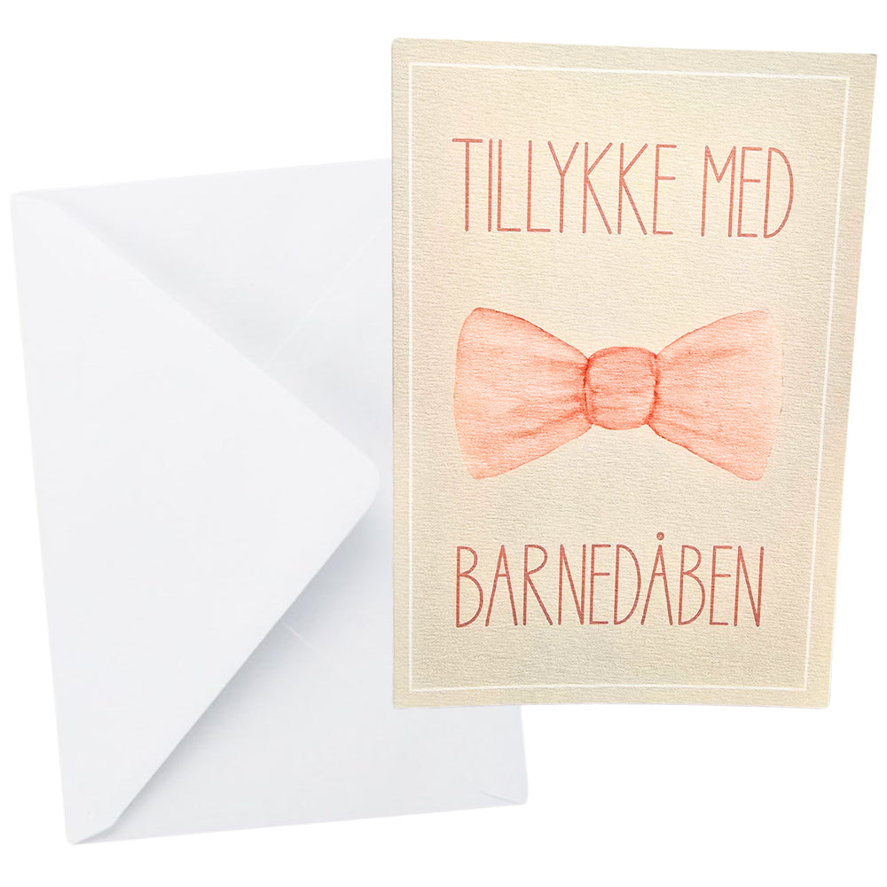 Kort Dobb. m/konvolut Tillykke Med Barnedåben Fersken Sløjfe