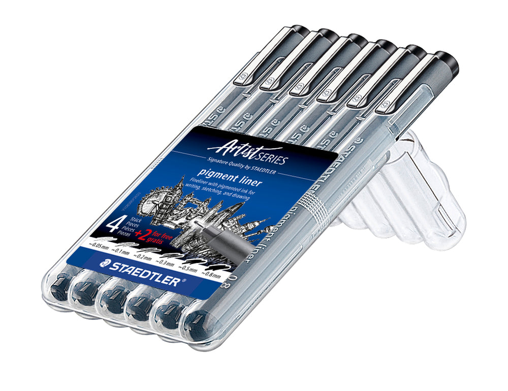 D1 Pigmentliner Staedtler 4+2 ass/boks