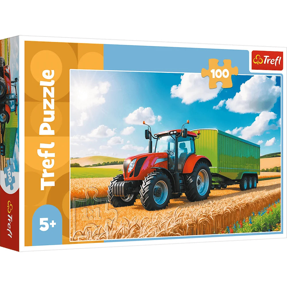 Puslespil Tractor with trailer 100 brikker