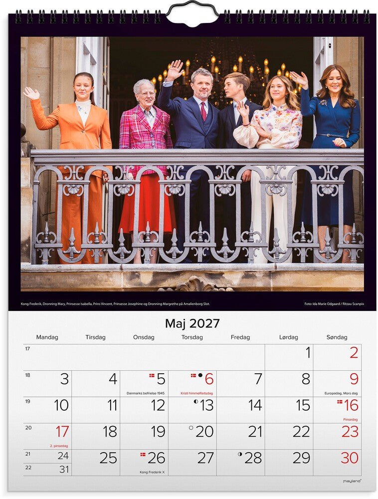 Vægkalender 2027 Mayland 29,5 x 39 cm kongehuset