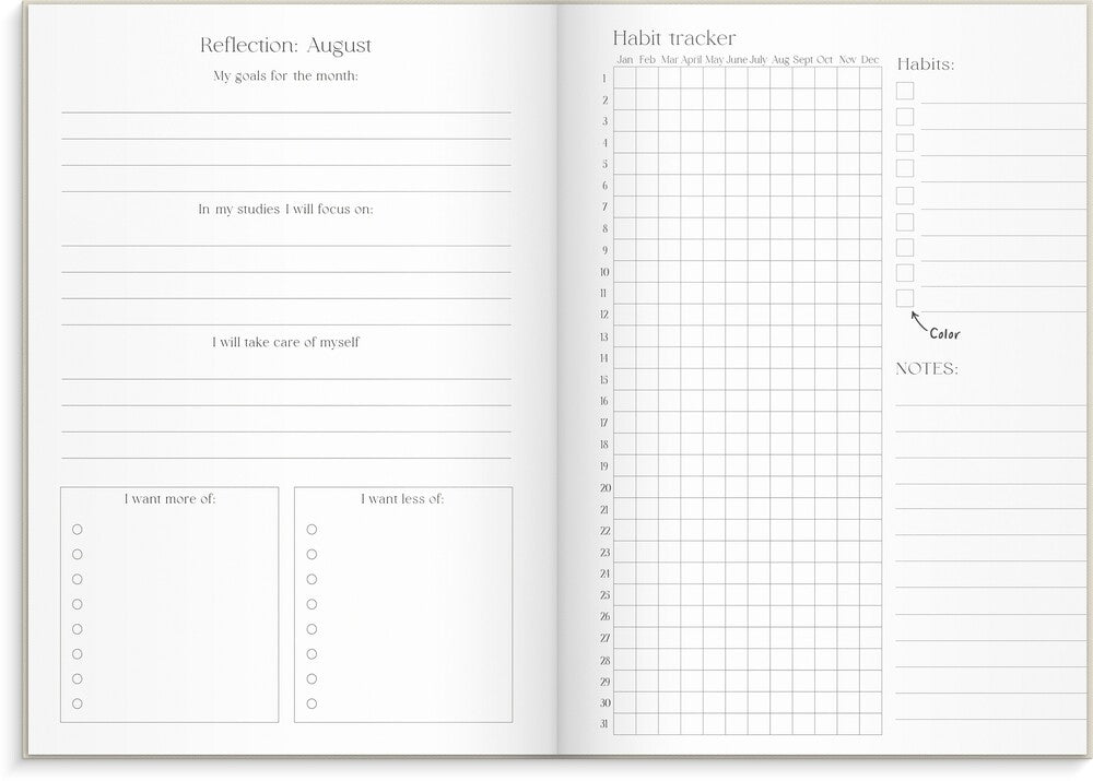Studiekalender 26/27 MAYLAND A5 Uge Højformat Beige Engelsk